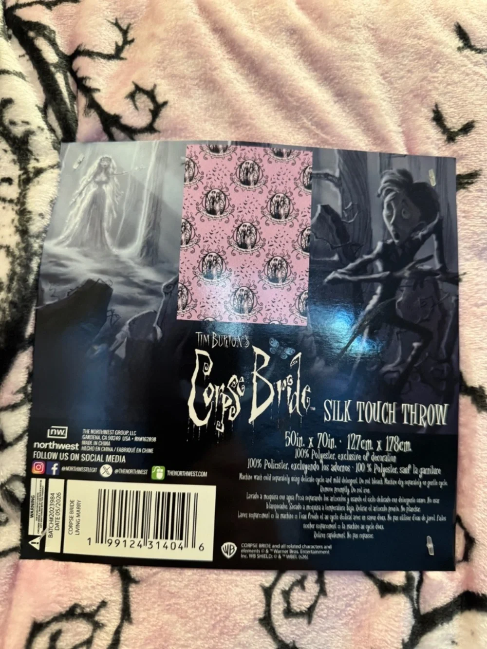 Disney Tim Burton Corpse Bride Pink Silk Touch Throw Blanket 50x60 NWT
